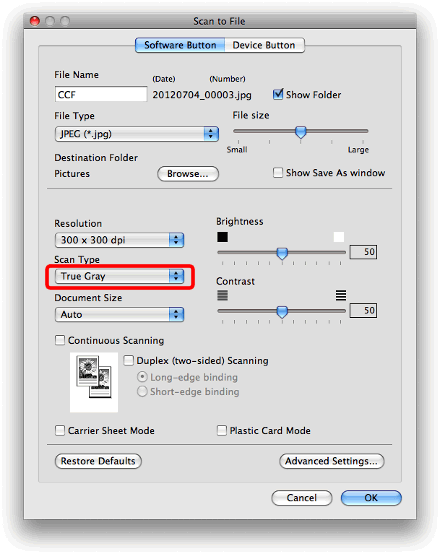 Das gescannte Bild ist unscharf, verzerrt oder verfälscht, wenn ich das  ControlCenter2 oder den Scan-Knopf auf meiner Brother Maschine verwende.  Mac OS X 10.5 | Brother
