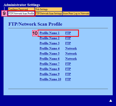 FTP/Network Scan Profile tab