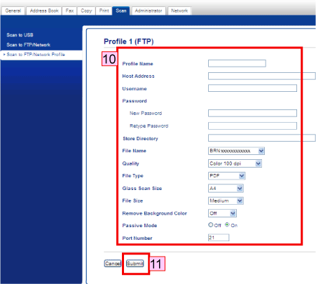 Scan to FTP profile settings