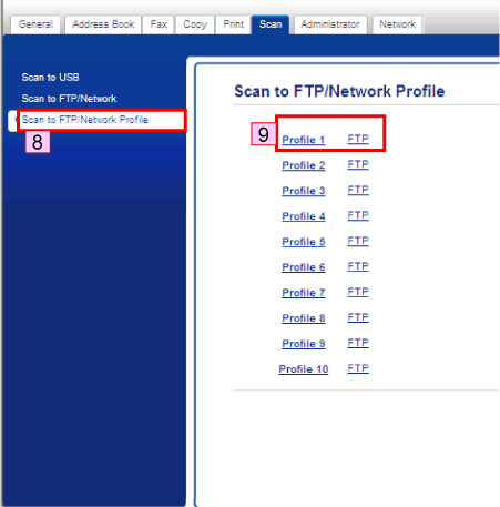 Scannen in FTP-Profil