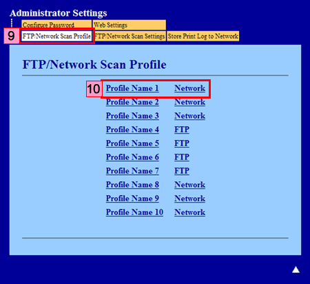Registerkarte FTP/Netzwerk-Scanprofil