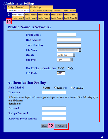 Configuring the Scan to Network Default Settings