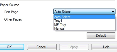 In the Paper Source dropdown make sure that you choose Auto Select.