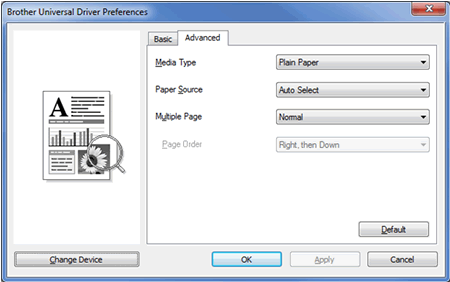 Advanced tab in the Printer Preferences Dialog
