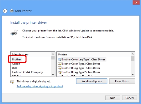 Add Printer - Install the printer driver