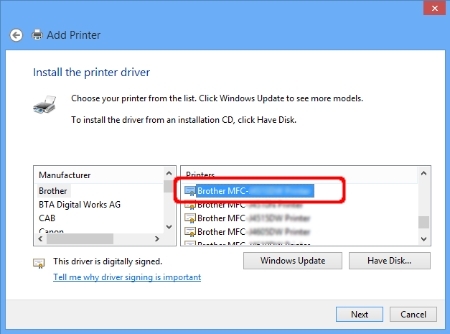 Инсталиране на вградените драйвери (за Windows 8 или по-нова версия) |  Brother
