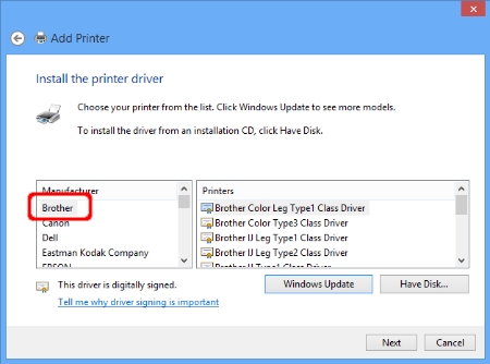 Instalar los controladores integrados (Para Windows 8 o posterior) | Brother