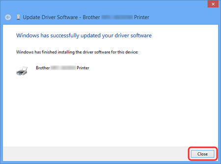 The installation of the Brother original printer driver is complete. Click Close.