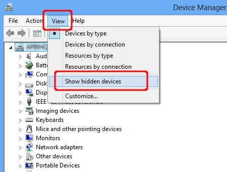 Choose View => Show Hidden devices.