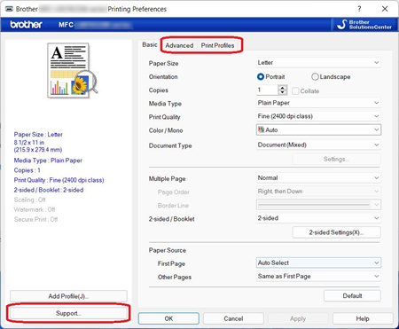 Yazdırma tercihleri penceresinde bazı seçenekleri bulamıyorum