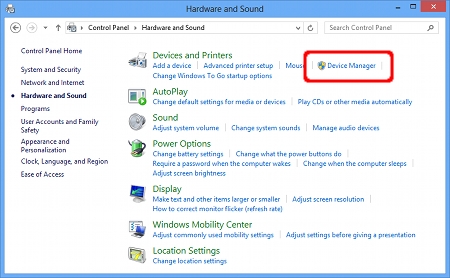 Click Hardware and Sound => Devices Manager.