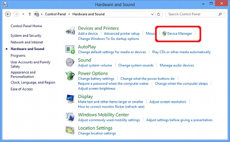 Click Hardware and Sound => Device Manager.