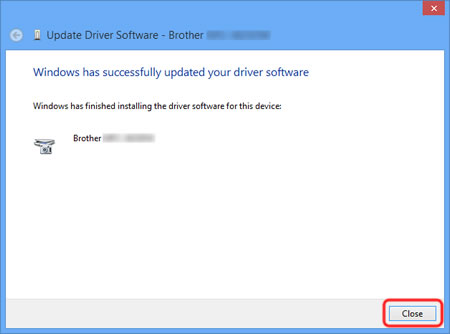 The installation of the Brother original scanner driver is complete. Click Close.