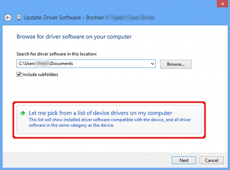 Fare clic su "Scegli da un elenco di driver di dispositivo sul computer" e fare clic su Avanti.