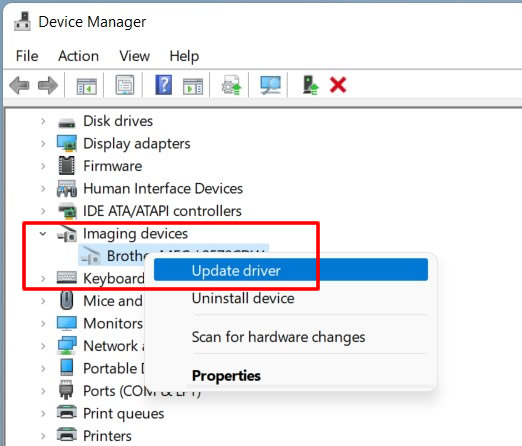Verificaţi tipul driverului de scaner conectând cablul USB/ Paralel. |  Brother