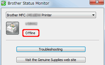 Non in linea" viene visualizzato sul monitor di stato. (Per Windows ) |  Brother
