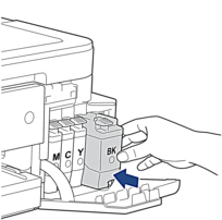 Druk voorzichtig op het gebied met de markering „PUSH” totdat de inktcartridge op zijn plaats vastklikt