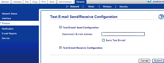 E-mail küldési teszt konfigurációs képe