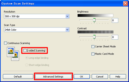 Uncheck the 2-sided Scanning box and click Advanced Settings