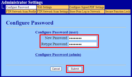 Configura password (utente)