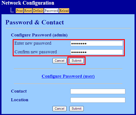 Configura password (amministratore)