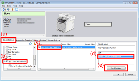 Enable Active Directory Authentication settings using BRAdmin Professional.