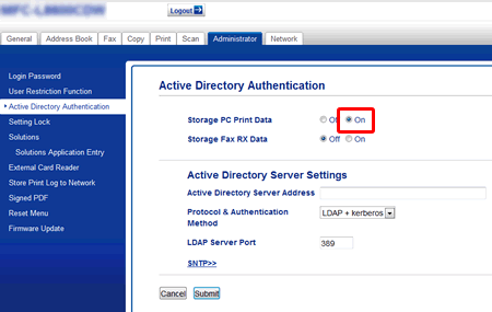 Choose On next to Storege PC Print Data.