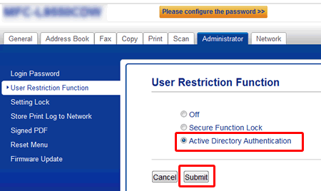Kies Verificatie met Active Directory in Functie gebruikersbeperking.