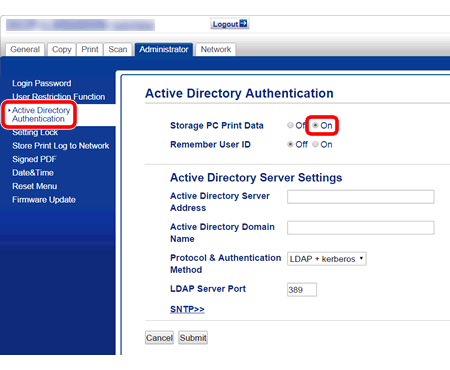 Enable Storage PC Print Data settings using Web Based Management