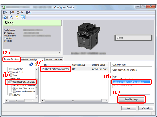 Enable Active Directory Authentication settings using BRAdmin Professional