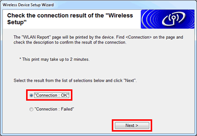 Check the connection result of the Wireless Setup