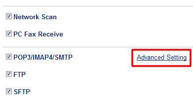 Click Advanced Setting in POP3/IMAP4/SMTP.