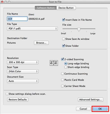 Settings dialog box