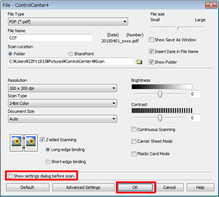 Settings dialog box