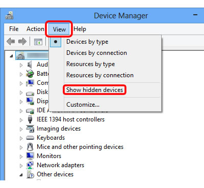 Choose View => Show hidden devices