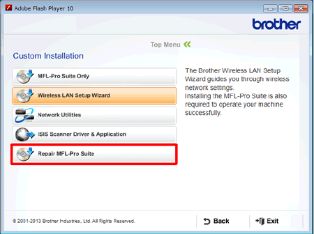 No puedo completar la instalacion del Software Brother porque se detiene al  aparecer la pantalla de conexion del cable (Windows). | Brother