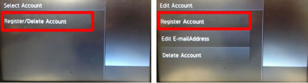 Выберите Register/Delete Account (Регистрация/удаление учетной записи) или Register Account (Регистрация учетной записи)
