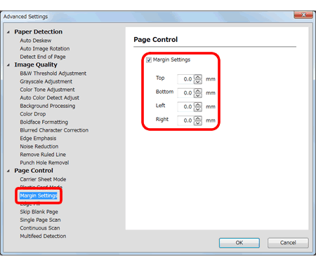 Select Margin Settings, and enter a specific margin at the edge of the image