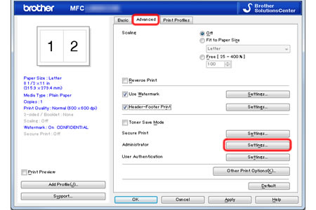 secure print settings