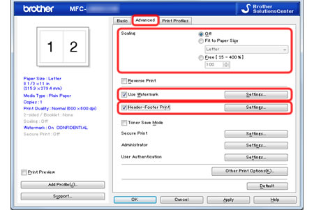 advanced print setting