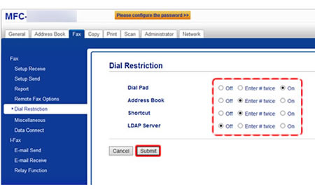 dial restriction and submit