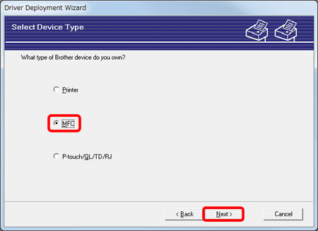 select mfc or printer and click next