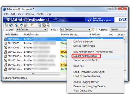 export address book in bradmin pro