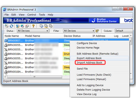 import address book in bradmin pro