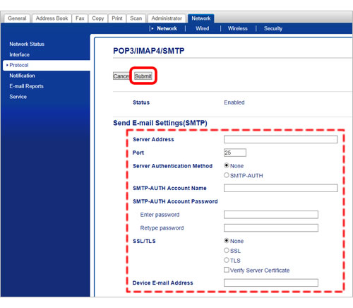 Enter the necessary settings for the mail server