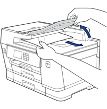 Lift the ADF document support, and remove the jammed paper