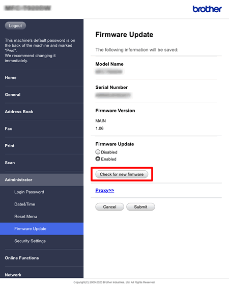 Zkontrolujte nový firmware