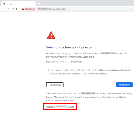 Lorsque j'accède à la Gestion à partir du Web via HTTPS, je reçois un  avertissement de sécurité indiquant que la connexion n'est pas privée ou  que le site n'est pas sécurisé.