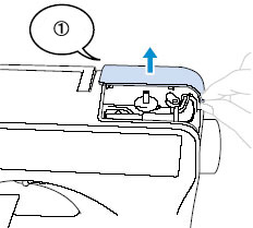 Abra la cubierta de la devanadora de la bobina en la parte superior del lado derecho de la máquina de coser.