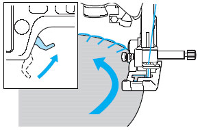 When sewing around corners, stop the machine with the needle in the fabric just outside of the appliqué, raise the presser foot lever